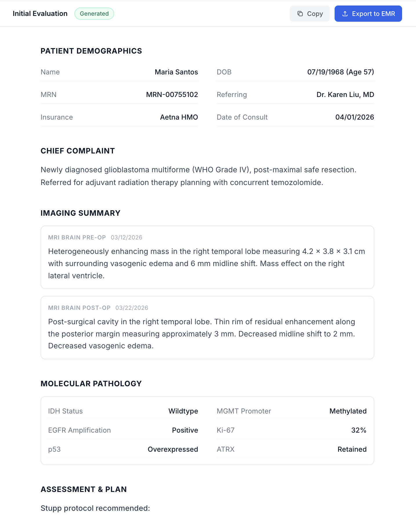 Generated report — treatment summary